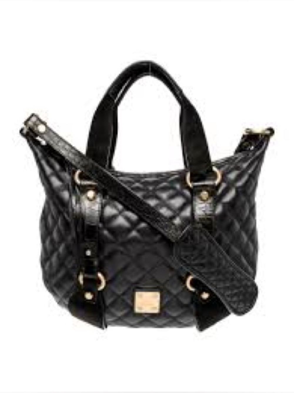 EUC Francesco Biasia Black quilted Leather Shoulder Bag with Gold Hardware